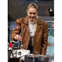 Gigi Hadid Beat Bobby Flay 2025 Brown Jacket